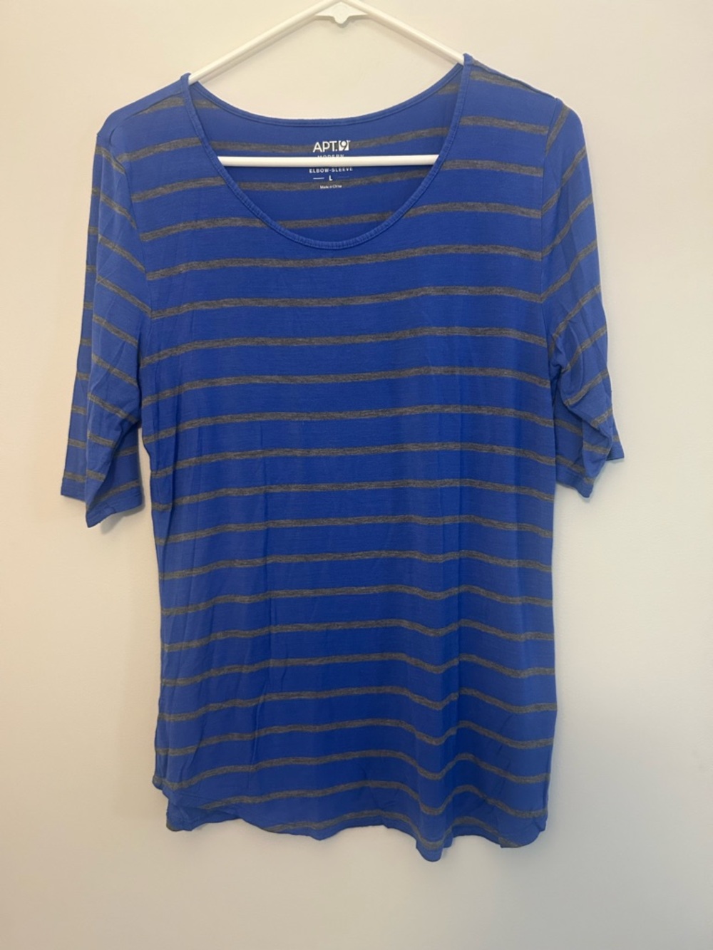 Apt. 9 Royal Blue & Gray Striped Scoop Neck Tee Womens L